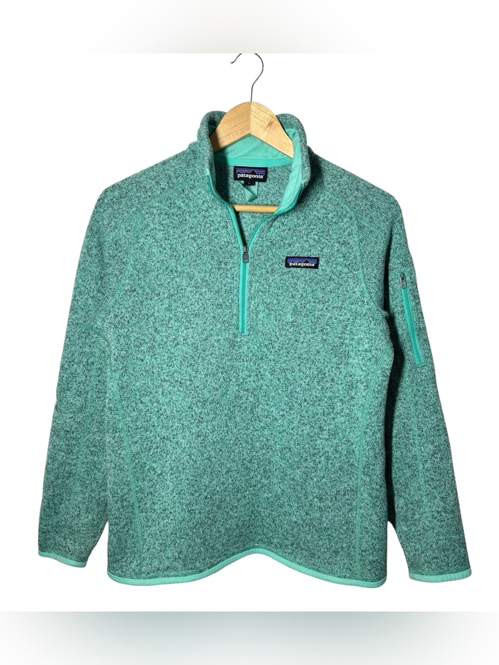 Patagonia Womens Better Sweater 1/4 Zip Jacket Green Seafoam Hiking Camping M